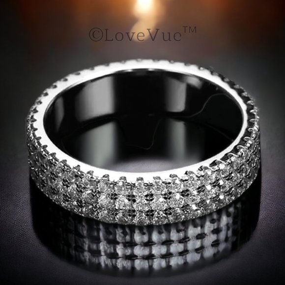 1.5mm Diamond Three Row Brilliant Cut Full Eternity Wedding Ring Band - Picture 5 of 16